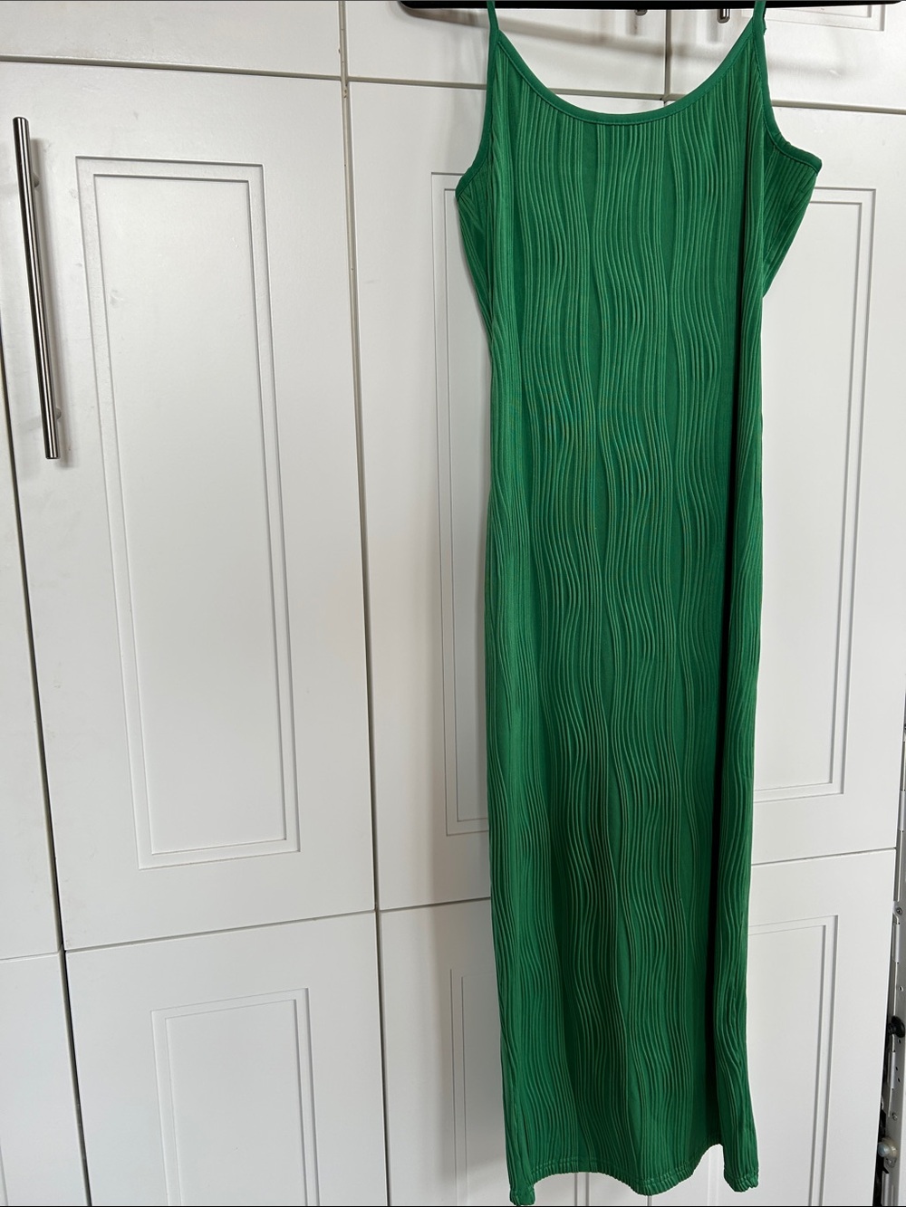 Pretty Garden Green Textured Slip Dress - Sleeveless Maxi